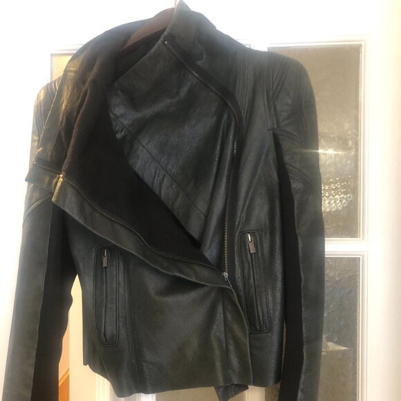 NWOT BCBG MaxAzria Orson Cropped  Navy Blue Leather Jacket - Picture 6 of 7